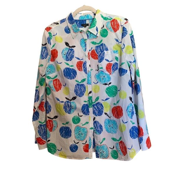 Talbots Tops - Talbots Womens Size Large Multicolor Apple Novelty Artsy Print Button Up Shirt